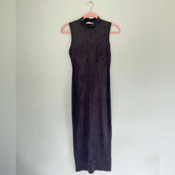 Black Faux Suede Maxi Dress Size XS - Picture 1 of 7